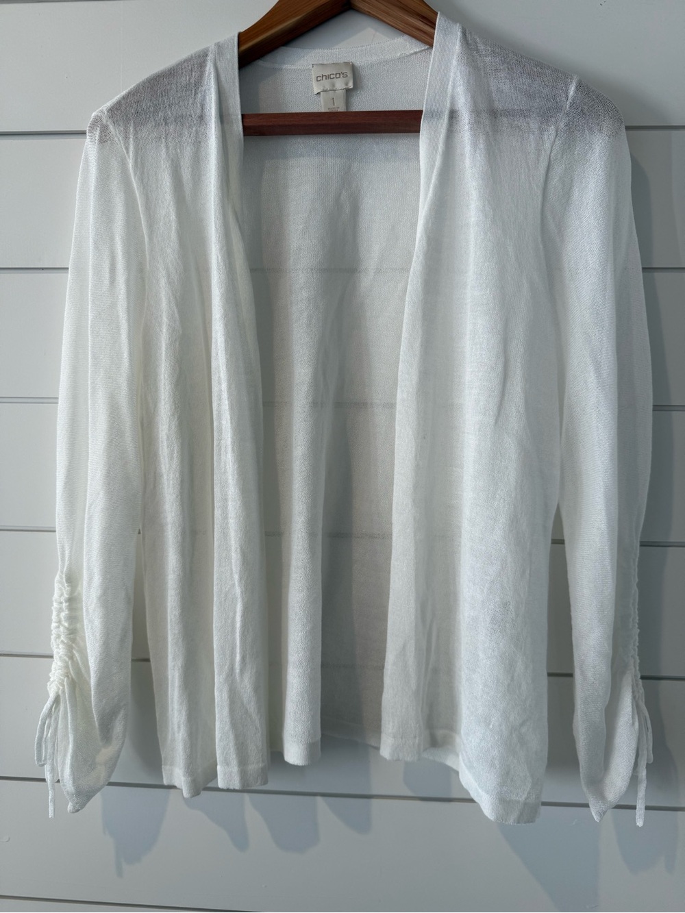 Chico's White Lightweight Open-Front Cardigan
